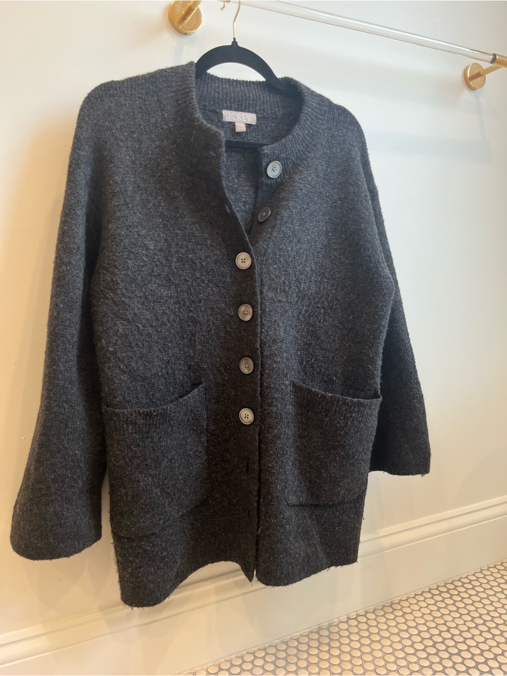 J. Crew Dark Charcoal Button-Front Pocket Cardigan